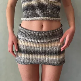 Handmade knitted mini skirt in grey, beige and cream