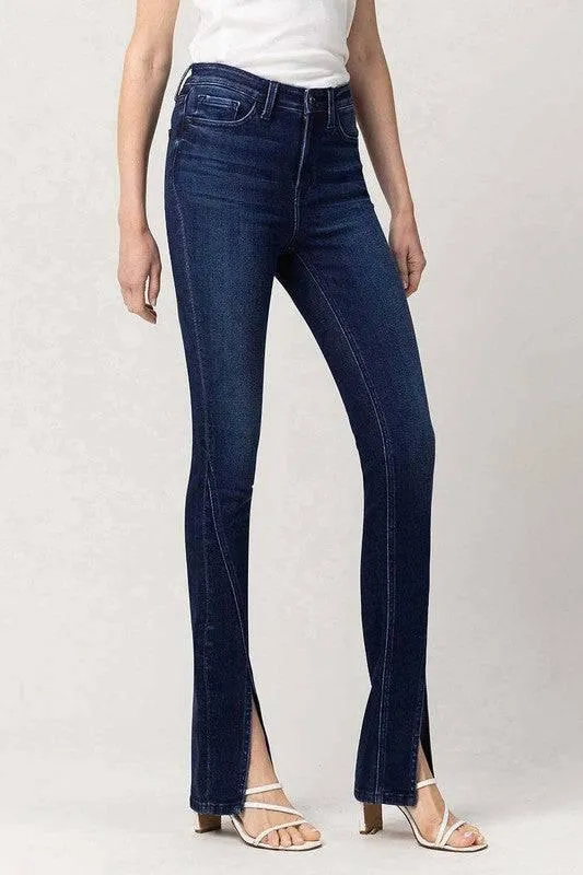 High Rise Slim Straight Front Slit Jeans