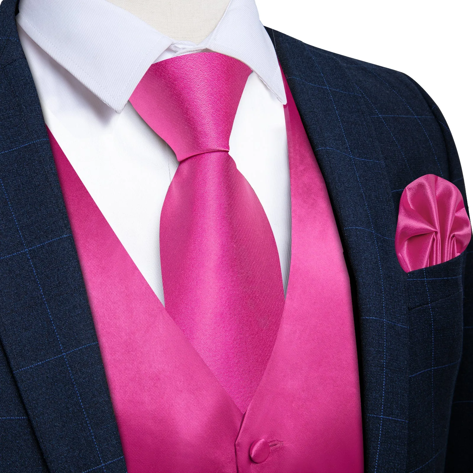 Hot Pink Solid Vest for Men Men's Vest Tie Set