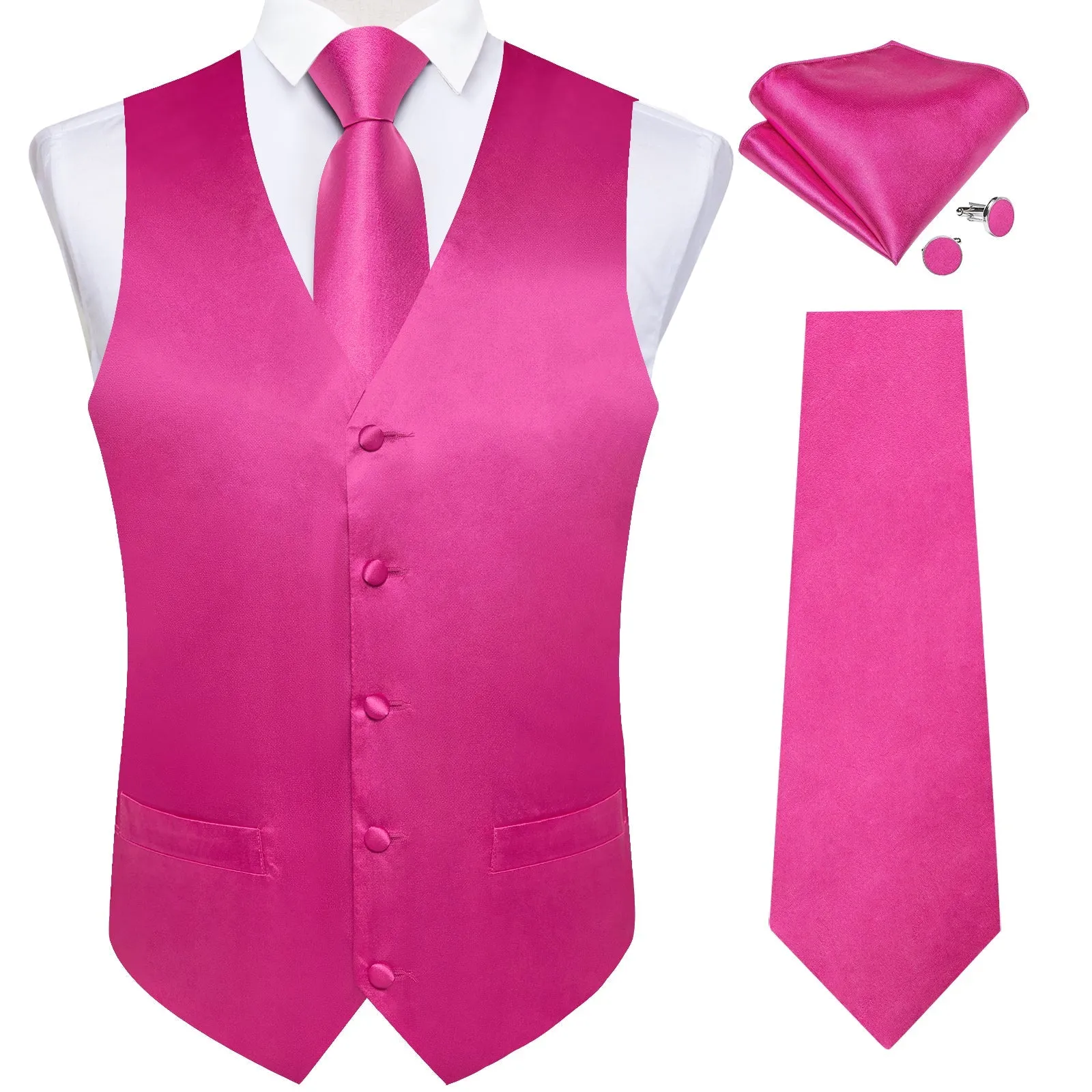 Hot Pink Solid Vest for Men Men's Vest Tie Set