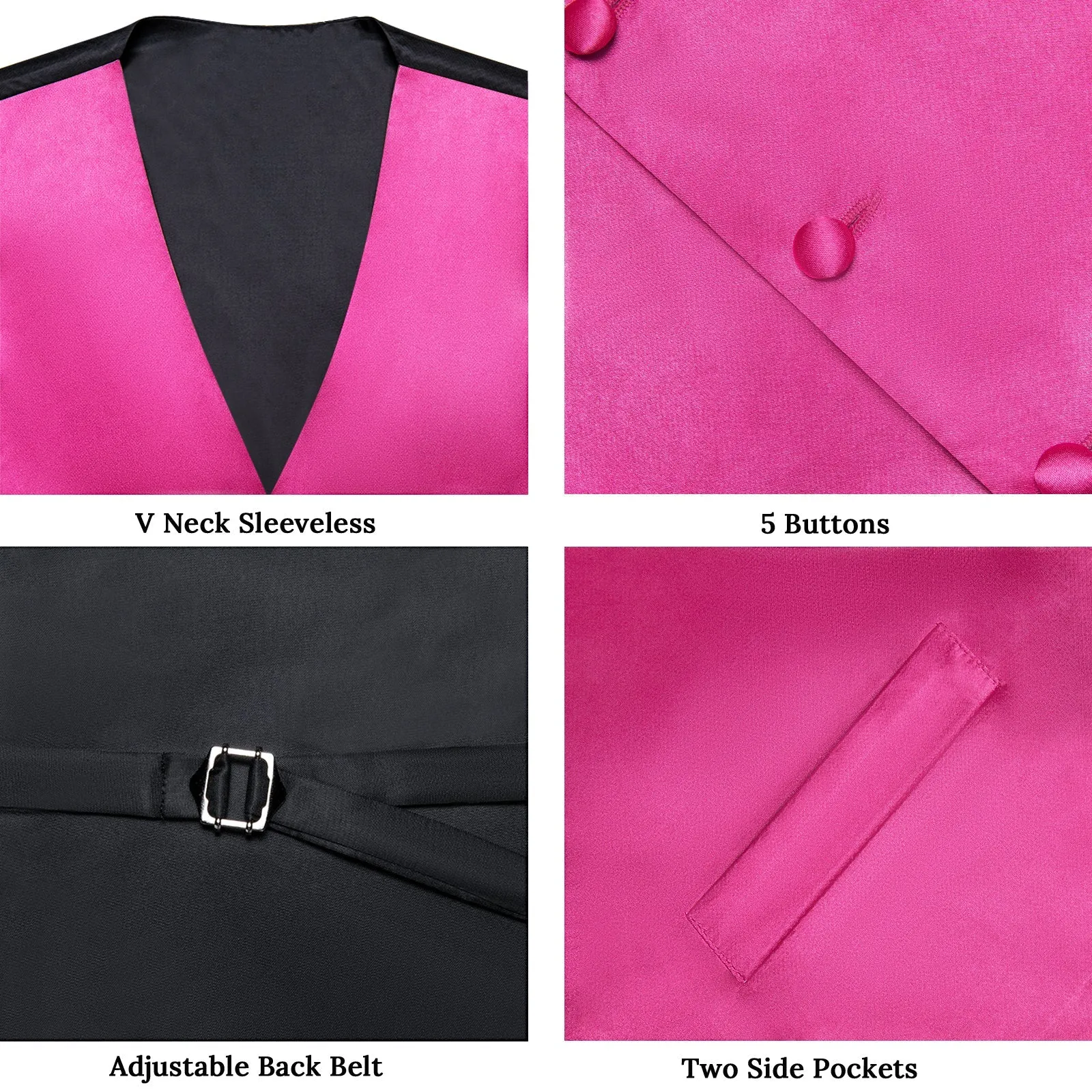 Hot Pink Solid Vest for Men Men's Vest Tie Set