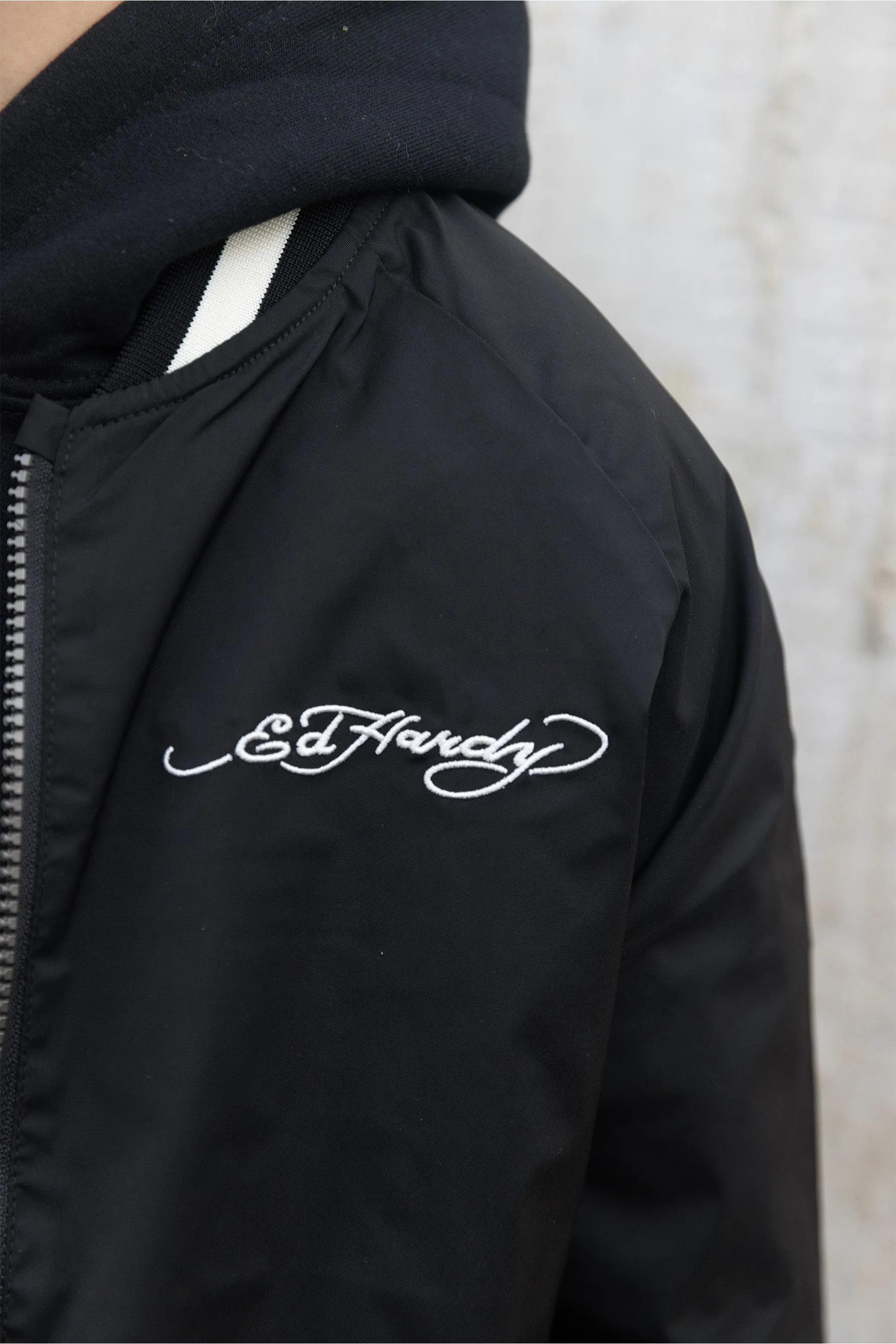 Hype X Ed Hardy Boys Black Reversible Allover Tiger Souvenir Jacket