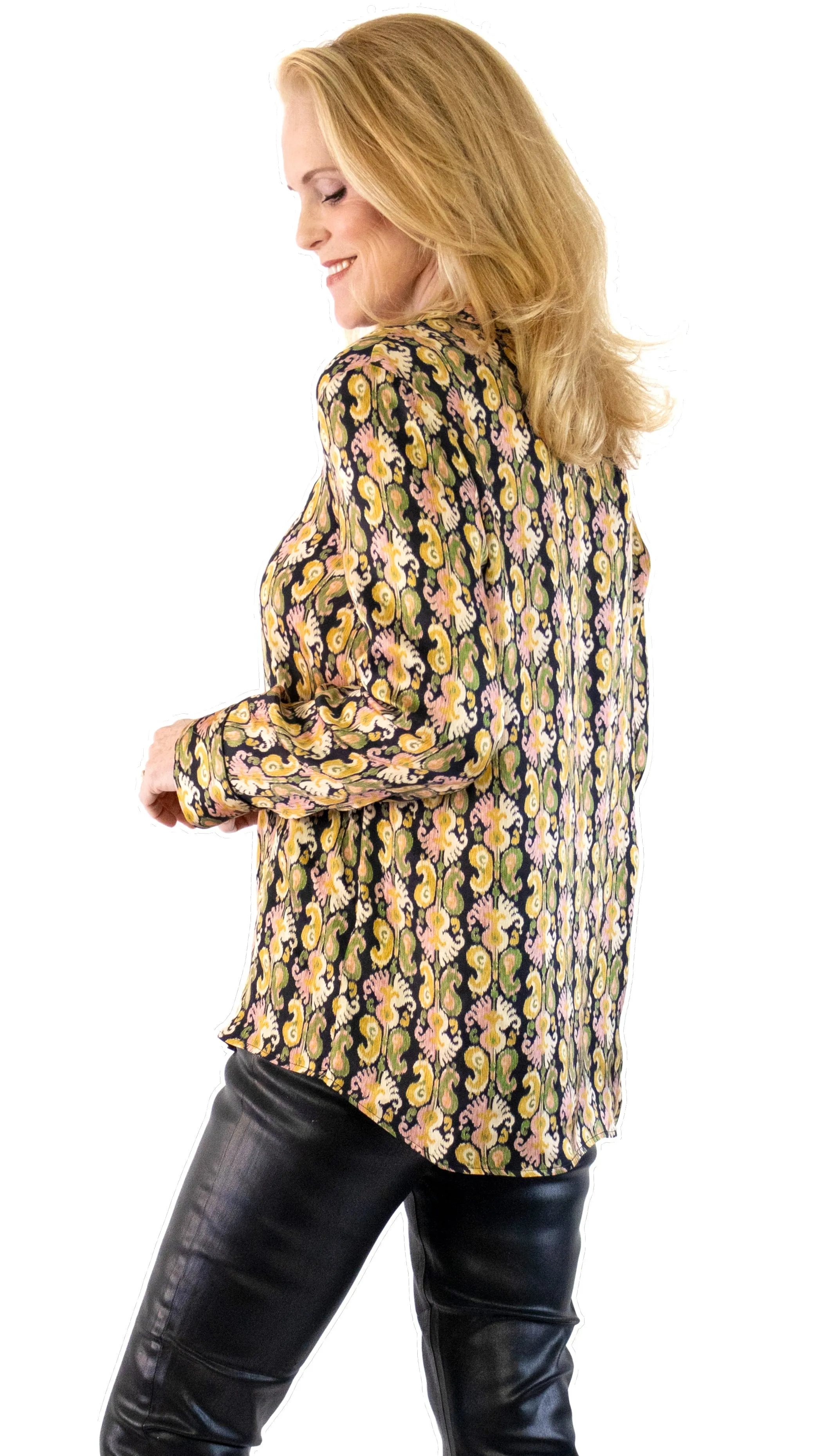 Ikat Paisley Print Blouse - Black