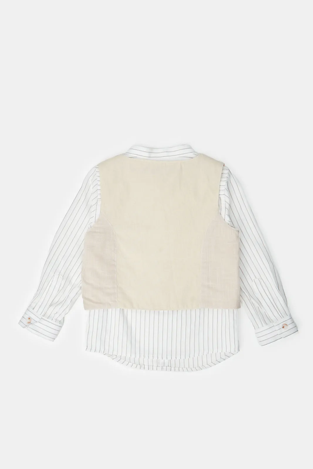 Infant Boys Beige Striped Shirt Set (2 Piece)