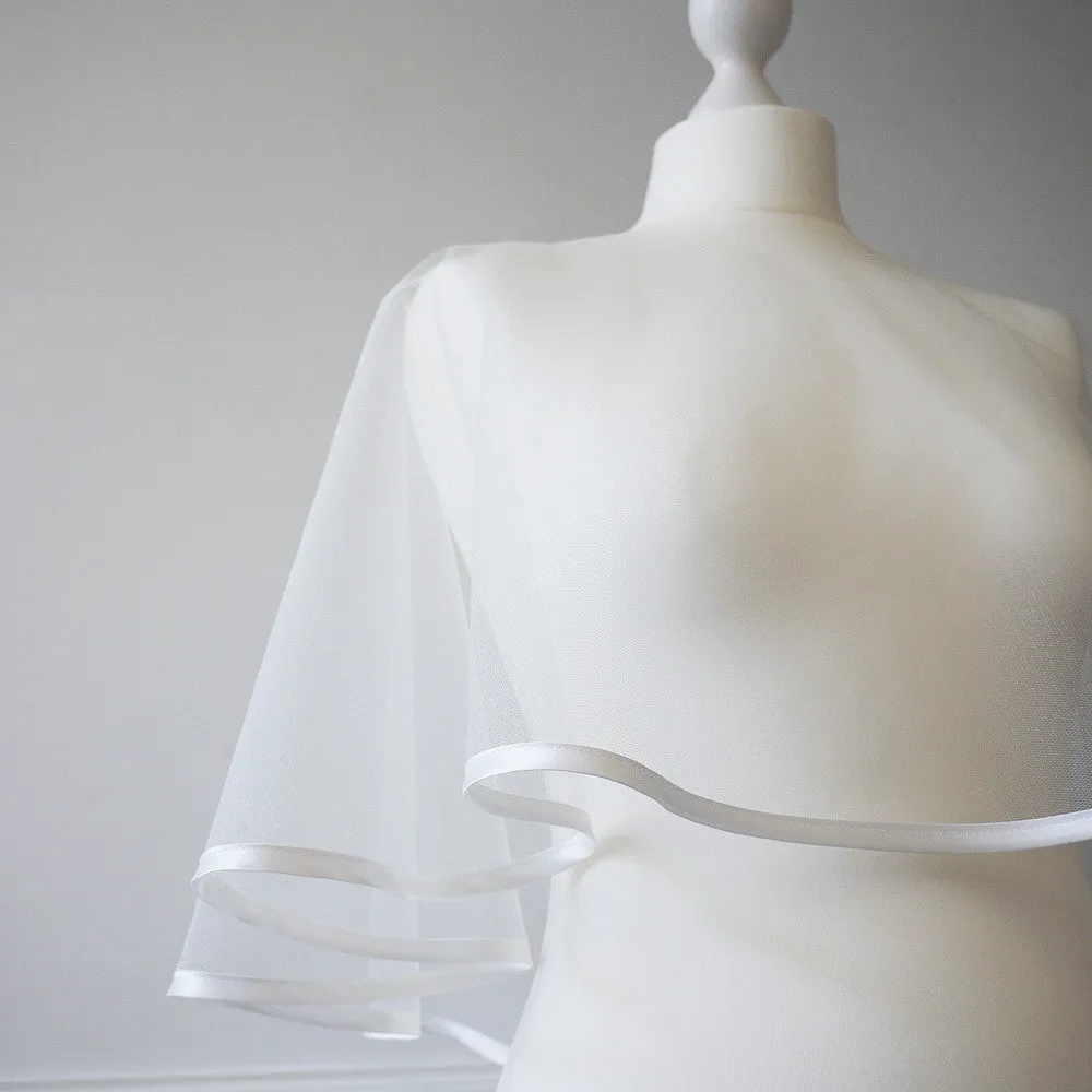 Ivory satin trimmed tulle bridal capelet - Chatham