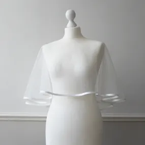 Ivory satin trimmed tulle bridal capelet - Chatham