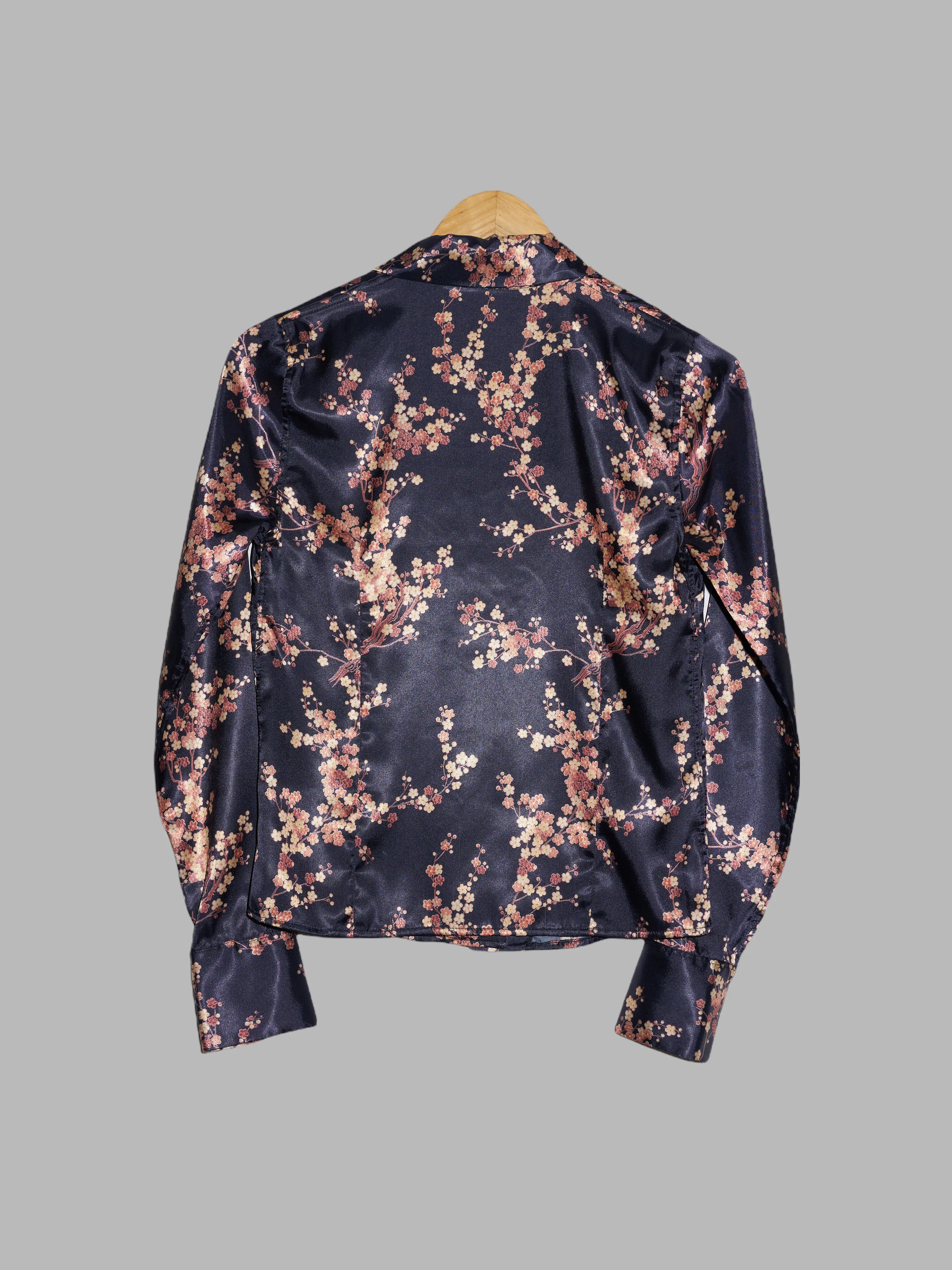 Jean Colonna AW1998 purple-y brown satin cherry blossom print long sleeve shirt