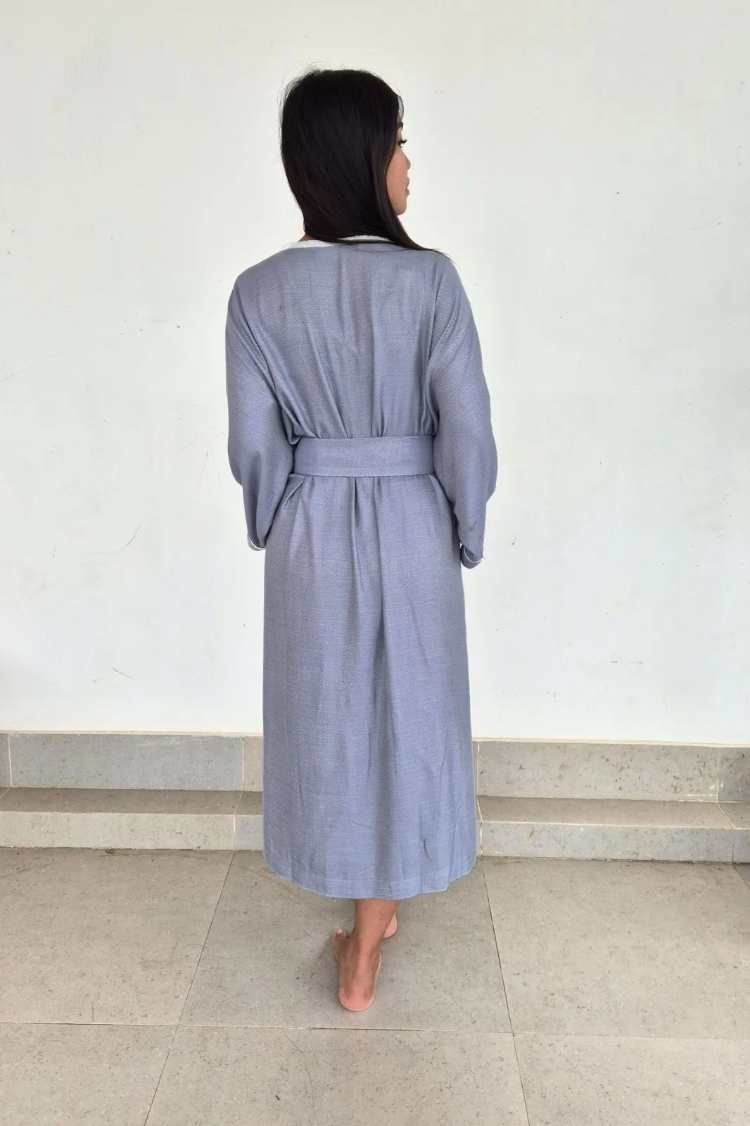 Kimono Style Bamboo Bathrobe, Winter Frost, Blue