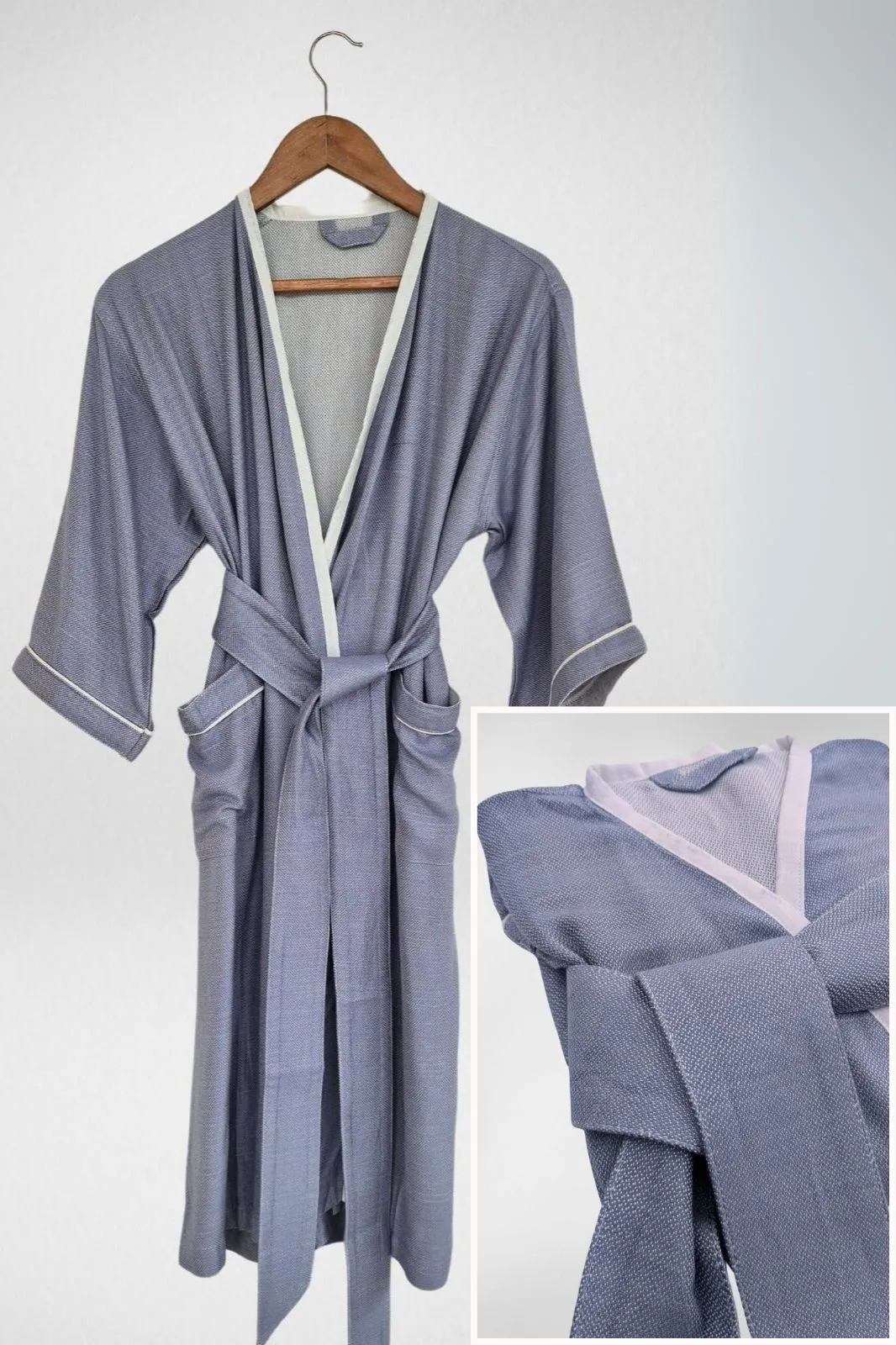 Kimono Style Bamboo Bathrobe, Winter Frost, Blue