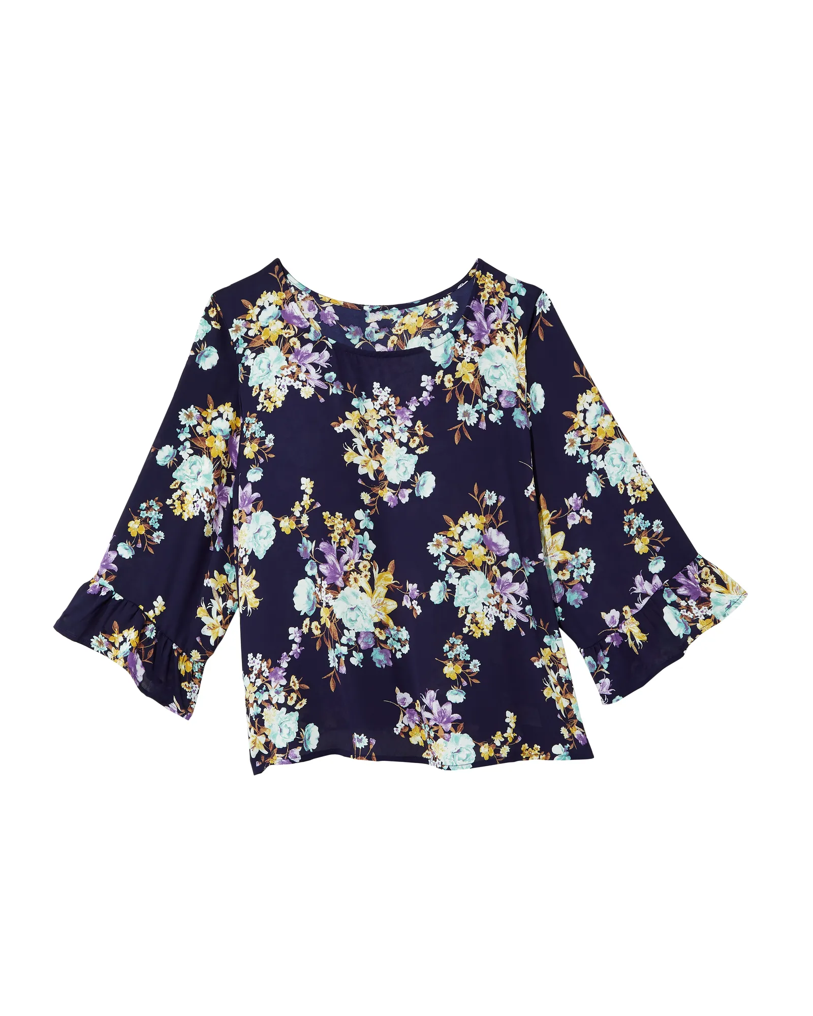 Kristal Wide Sleeve Blouse | Navy / Light Blue