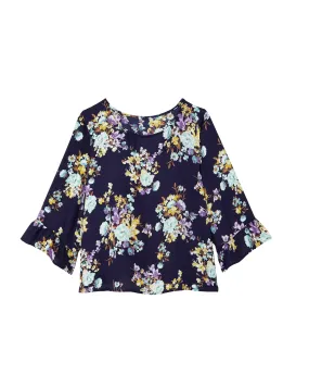 Kristal Wide Sleeve Blouse | Navy / Light Blue