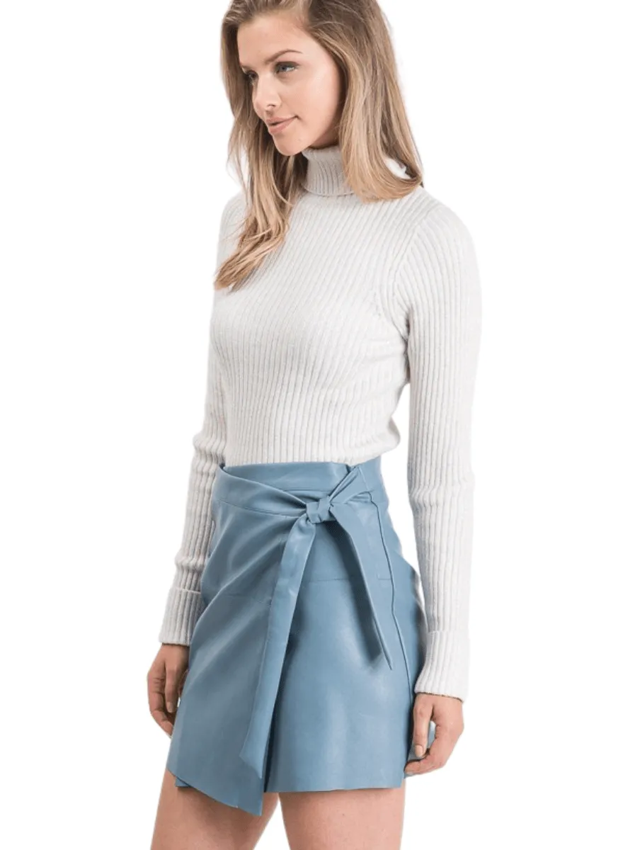 Kristen Vegan Leather Blue Mini Skirt - Adjustable Waist