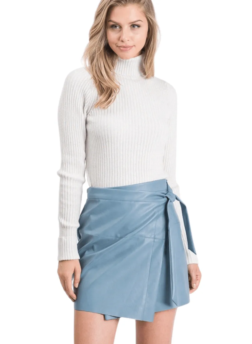 Kristen Vegan Leather Blue Mini Skirt - Adjustable Waist