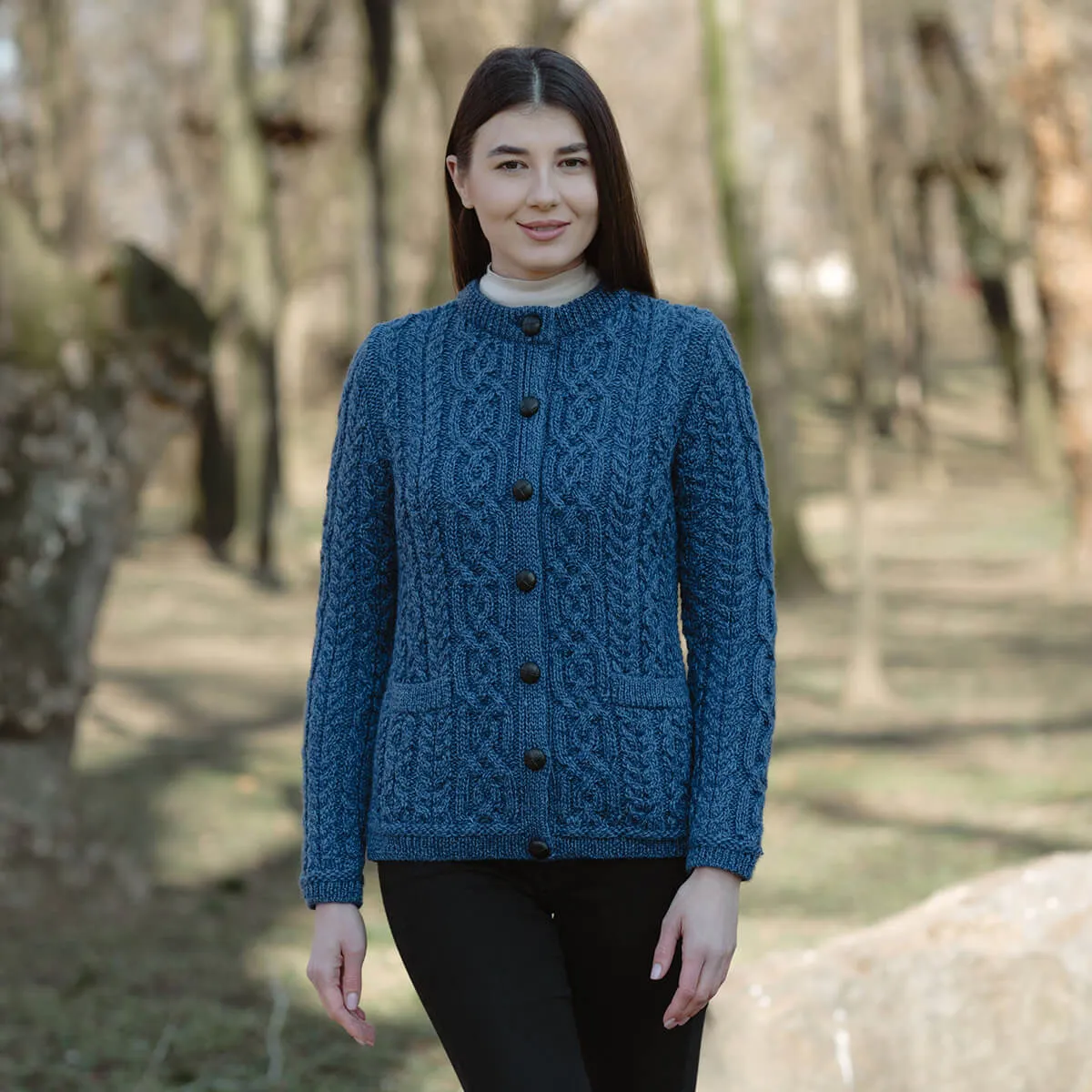 Ladies Traditional Aran Wool Cardigan