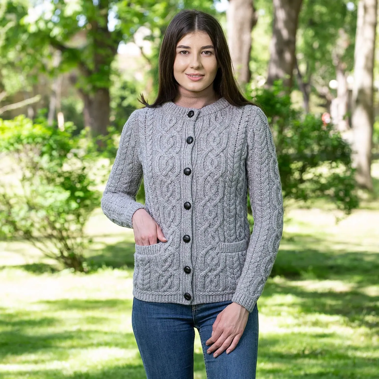 Ladies Traditional Aran Wool Cardigan