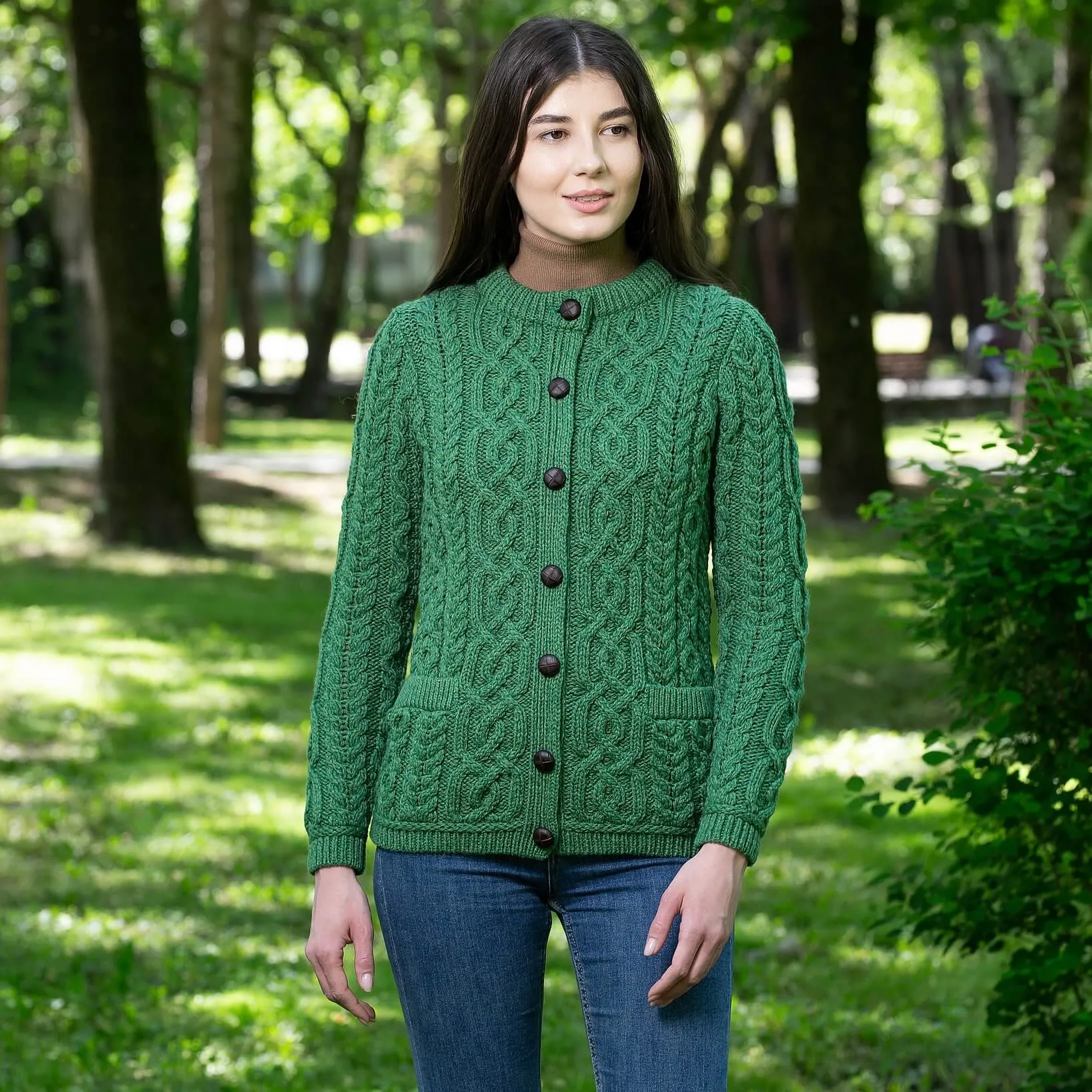 Ladies Traditional Aran Wool Cardigan