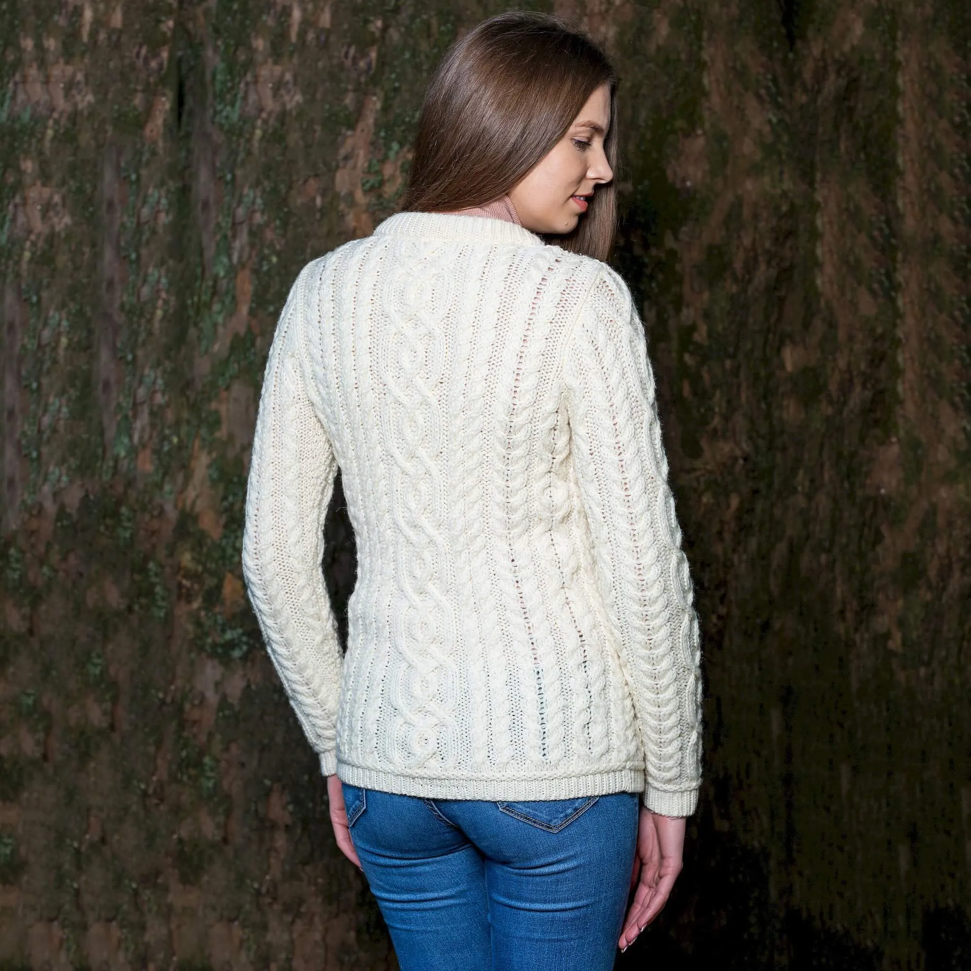 Ladies Traditional Aran Wool Cardigan