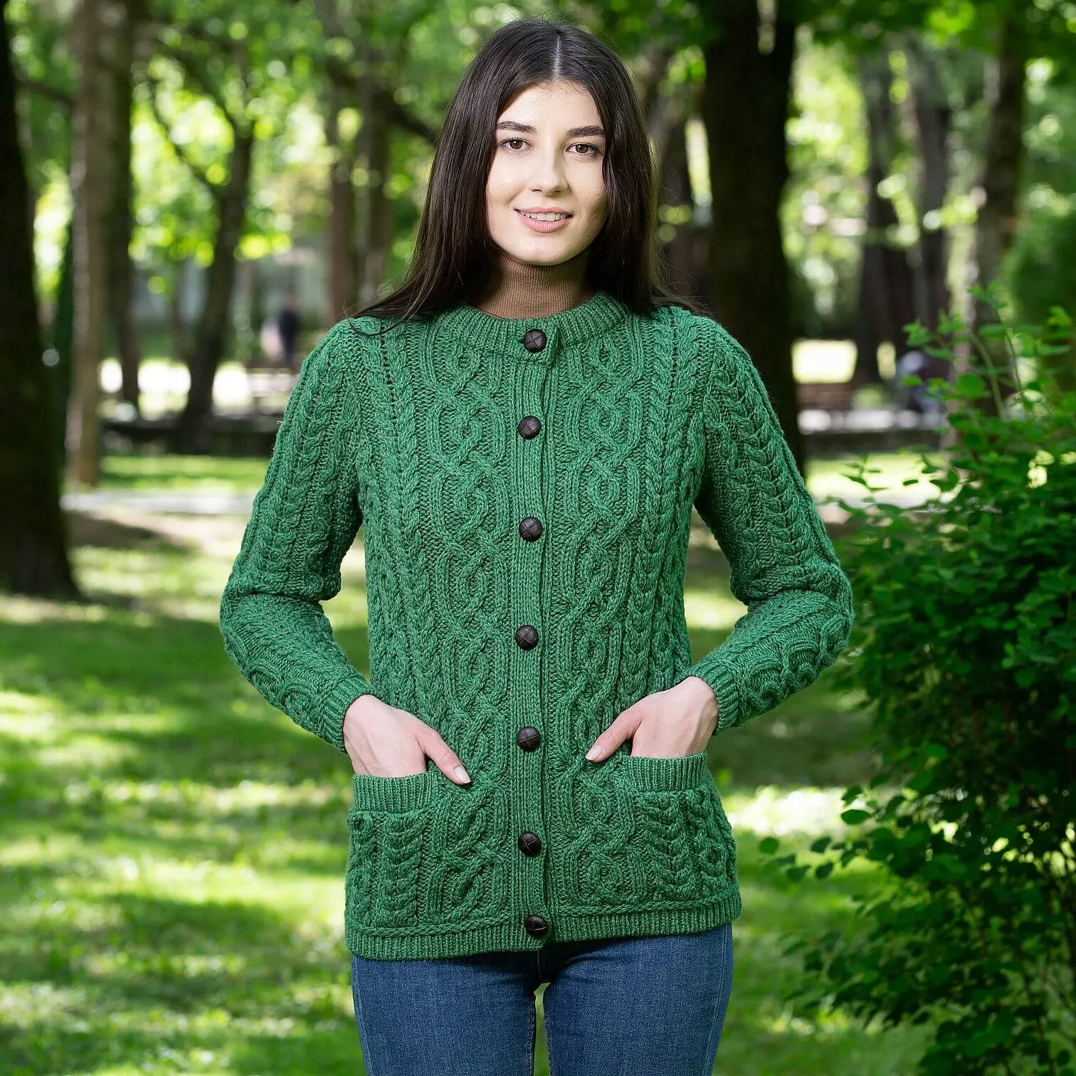 Ladies Traditional Aran Wool Cardigan