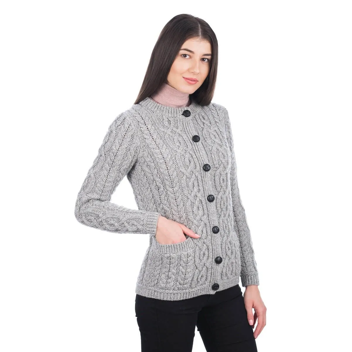 Ladies Traditional Aran Wool Cardigan