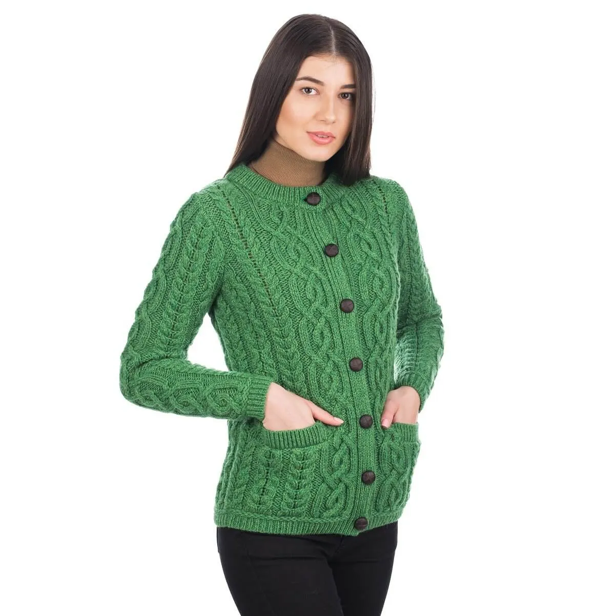 Ladies Traditional Aran Wool Cardigan