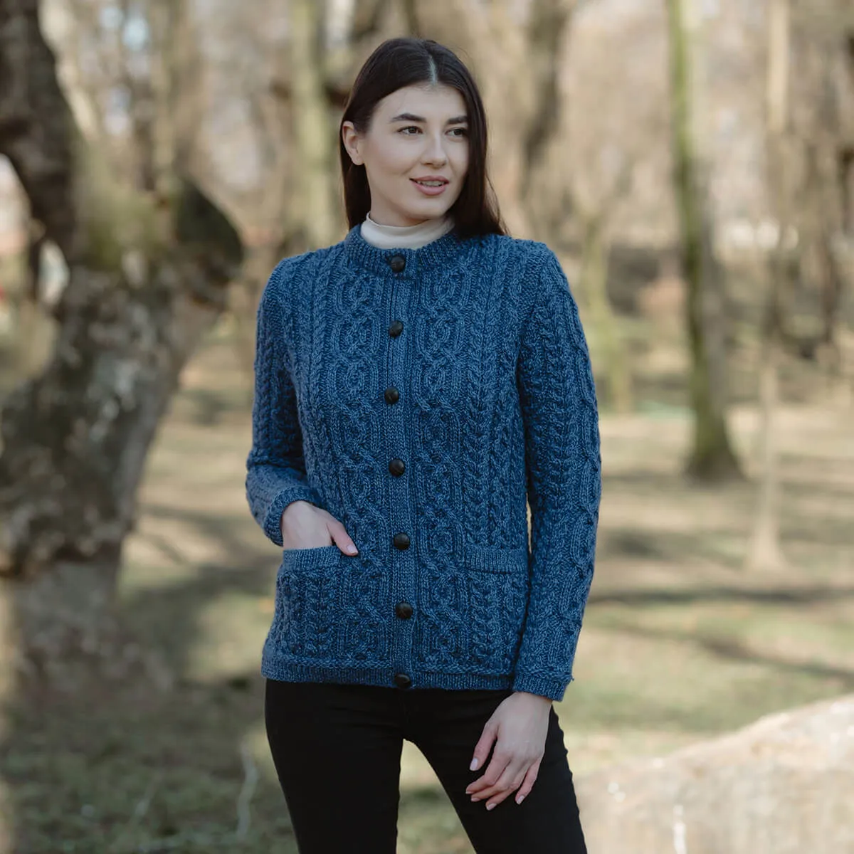 Ladies Traditional Aran Wool Cardigan