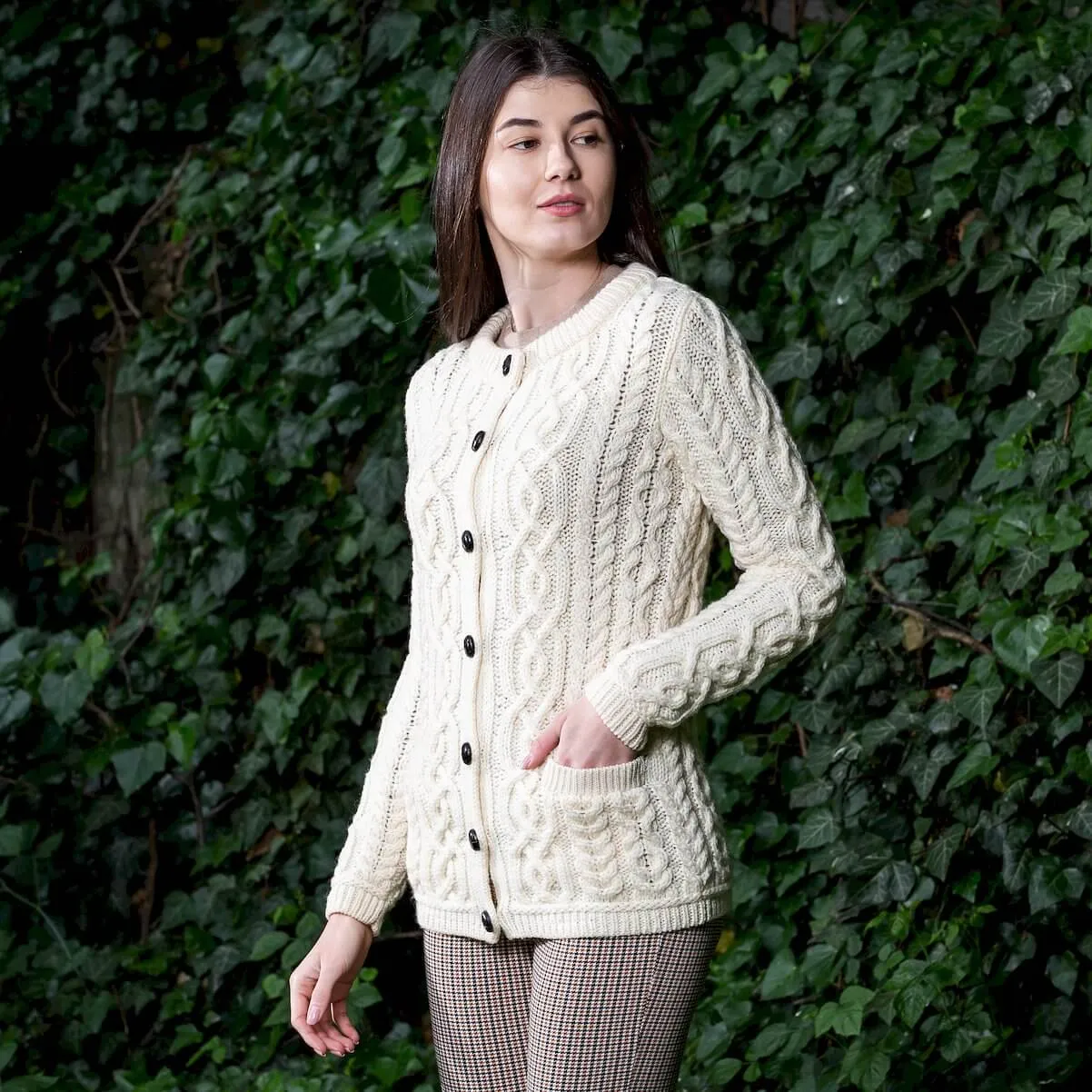 Ladies Traditional Aran Wool Cardigan