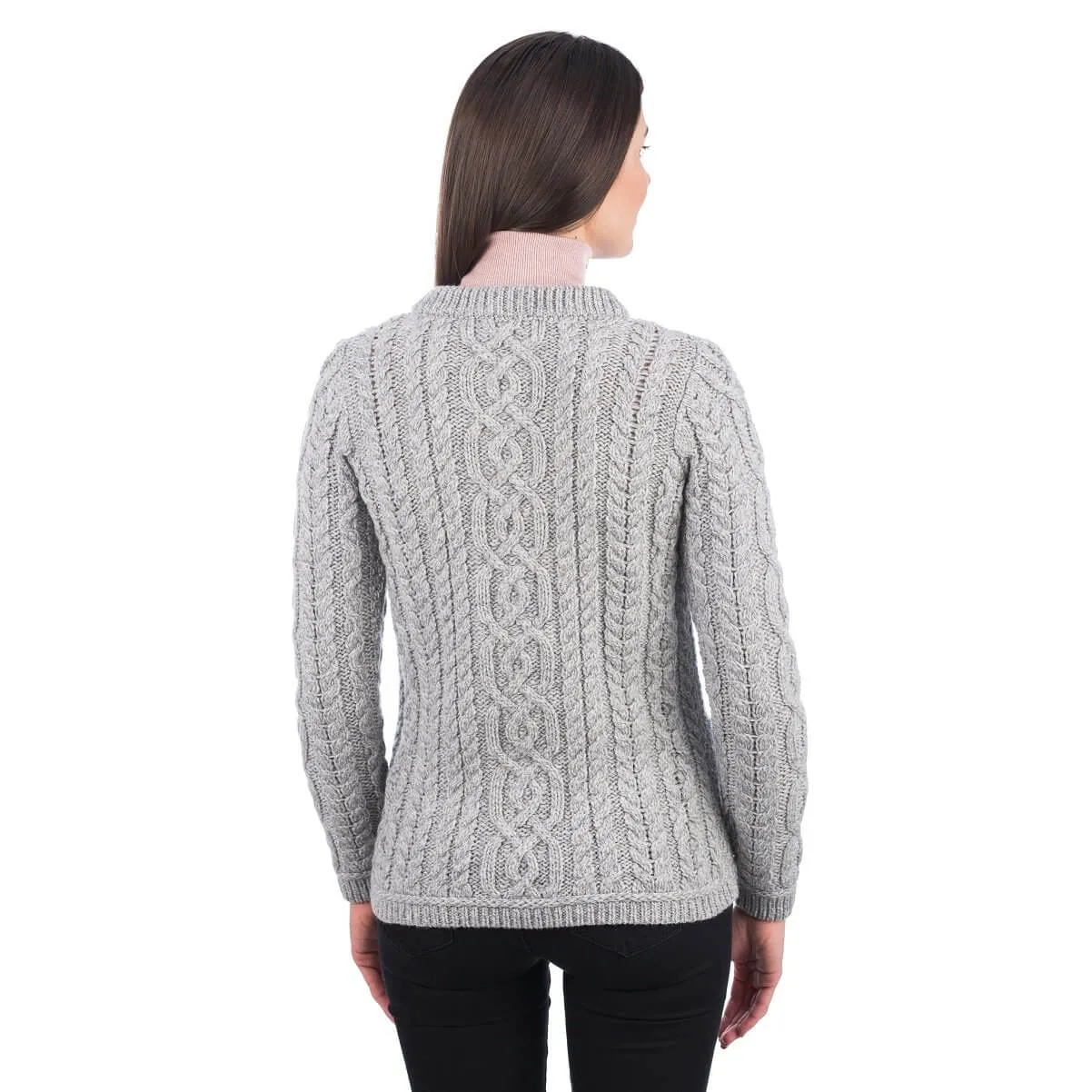 Ladies Traditional Aran Wool Cardigan