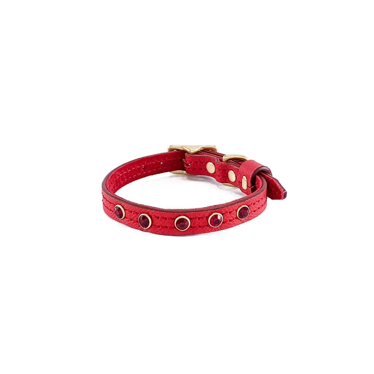 Lambert Classic Rhinestone Leather Dog Collar Cayenne