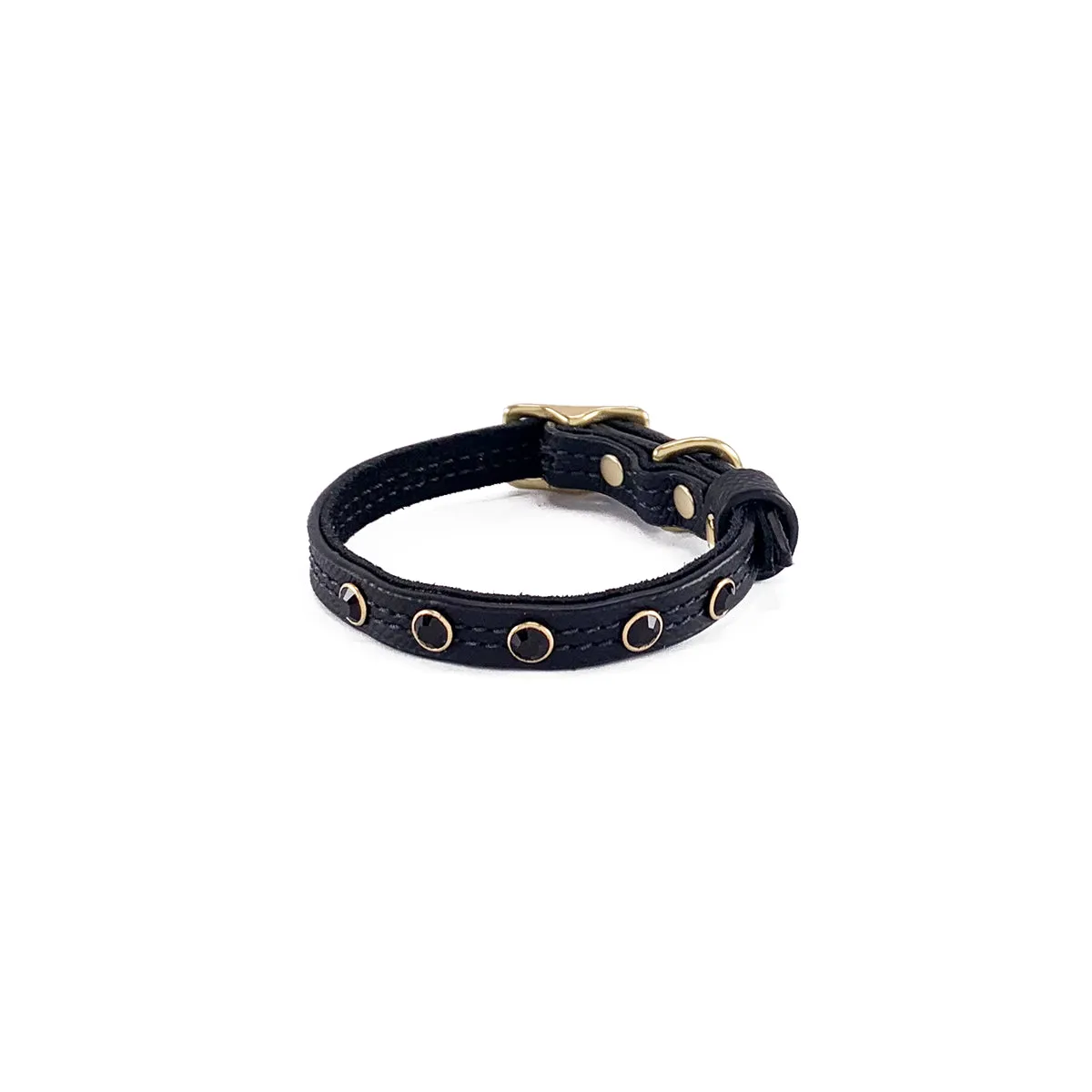 Lambert Classic Rhinestone Leather Dog Collar Onyx