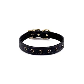 Lambert Classic Rhinestone Leather Dog Collar Onyx