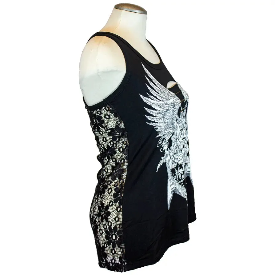 Liberty Wear Women's Cut Out Lace Back Tank Top