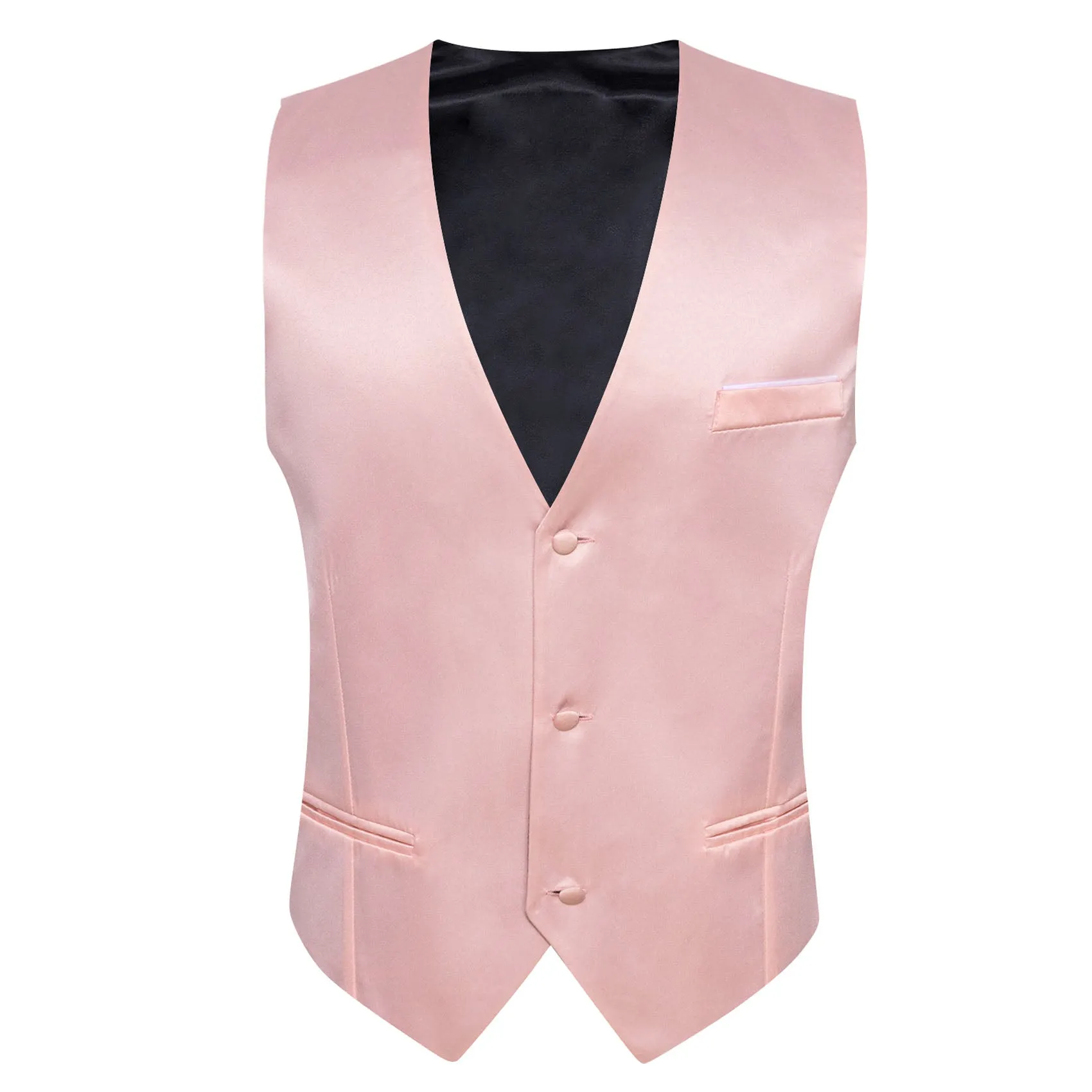 Light Pink Solid Satin Men's V-Neck Business Vest