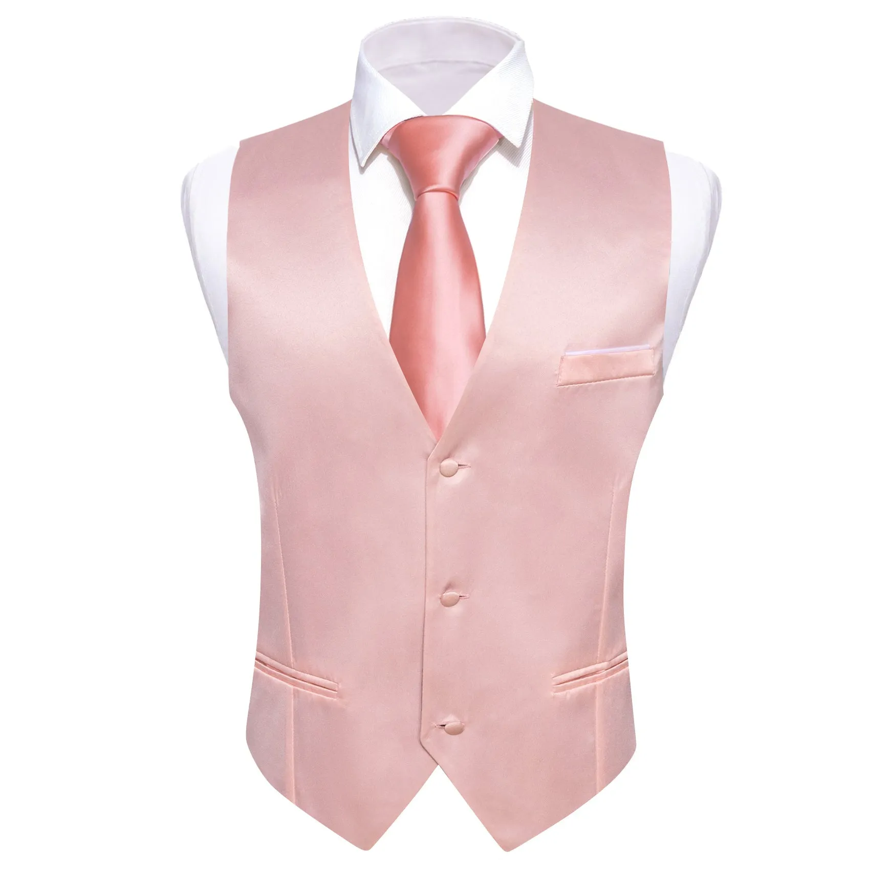 Light Pink Solid Satin Men's V-Neck Business Vest