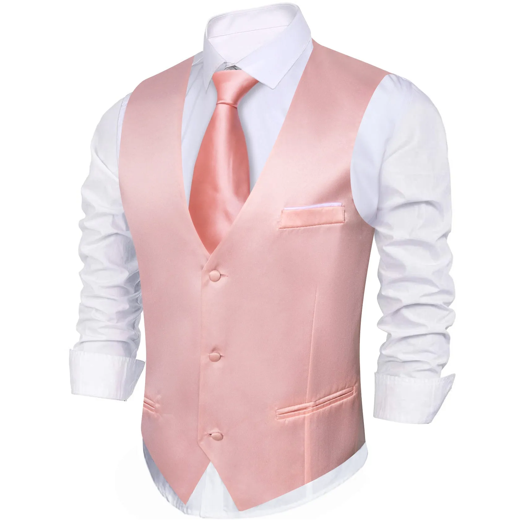 Light Pink Solid Satin Men's V-Neck Business Vest