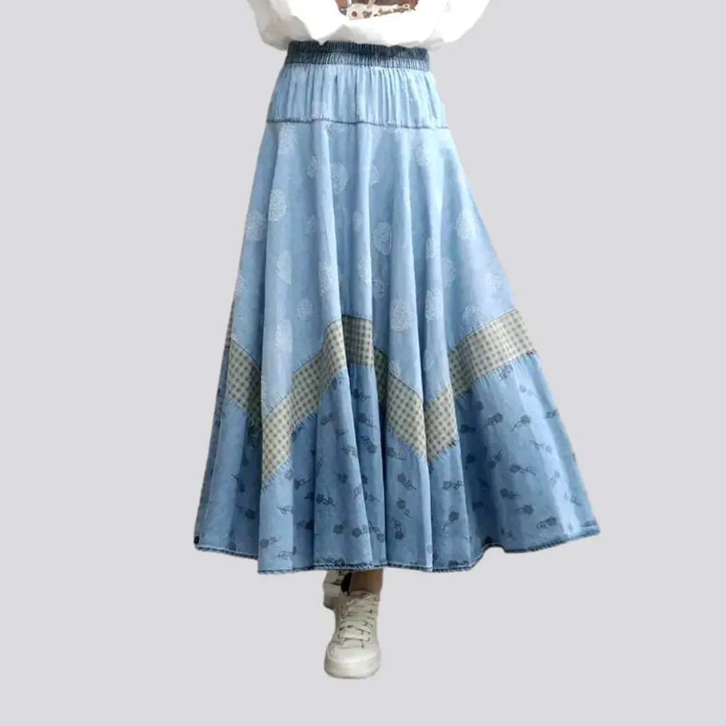 Long painted denim skirt
 for women