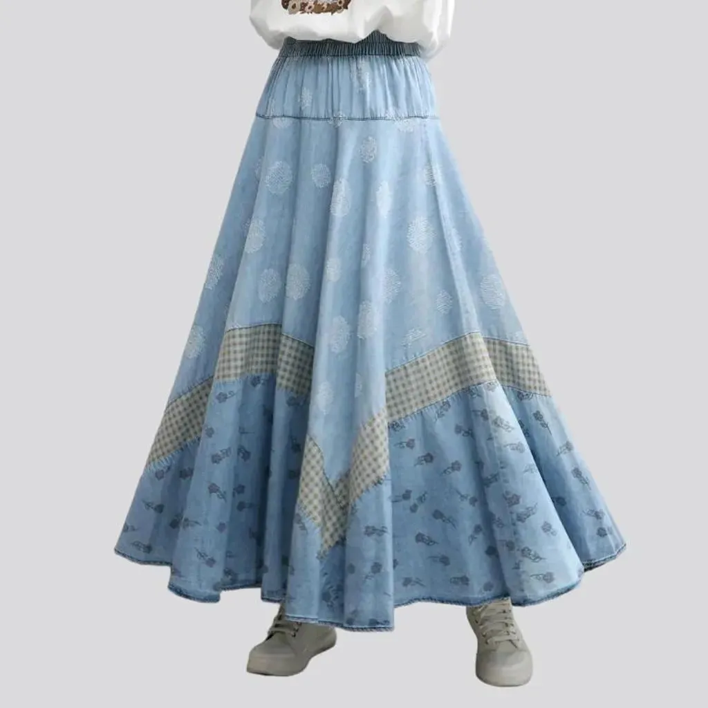 Long painted denim skirt
 for women