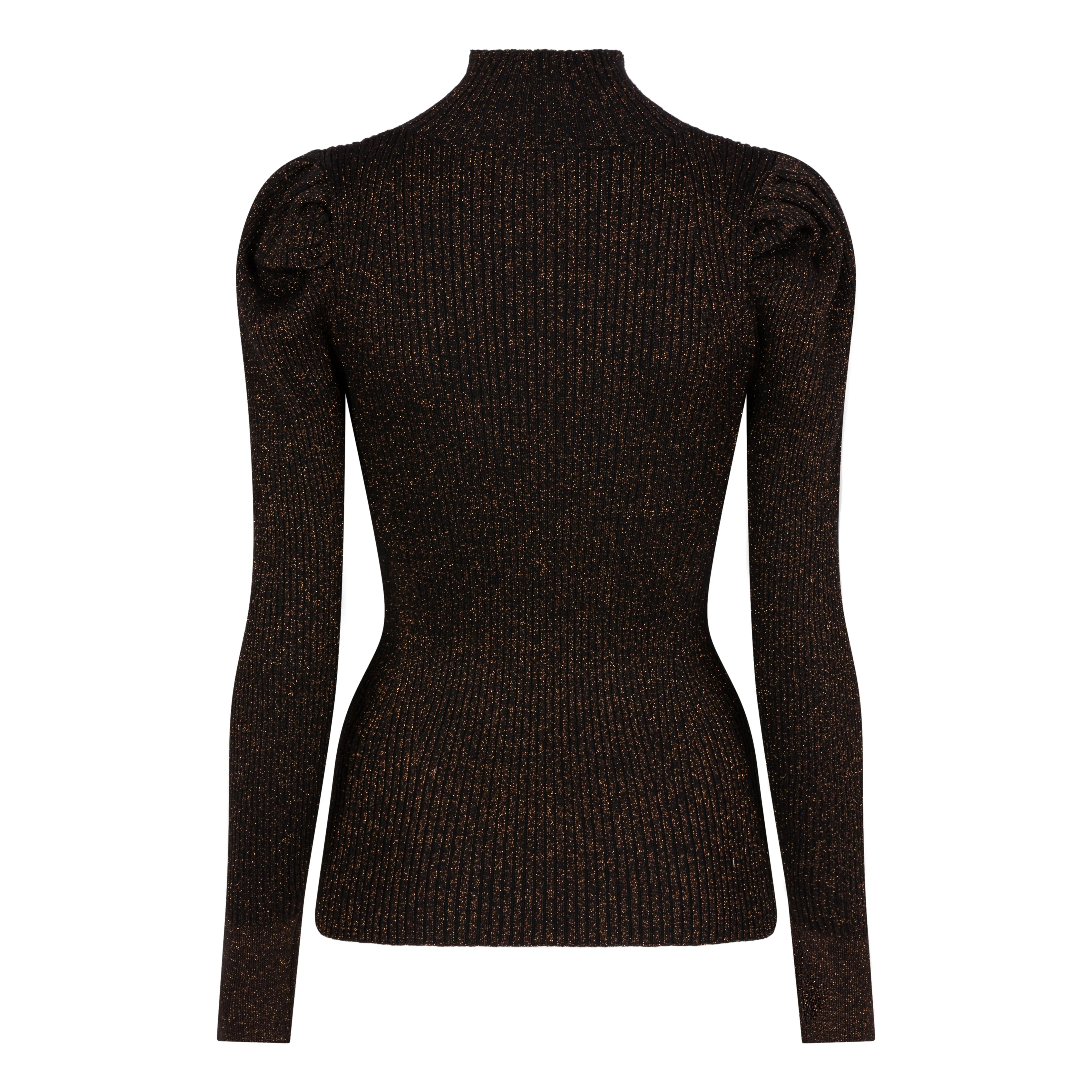 Long Sleeve Rib Lurex Mock Neck Top