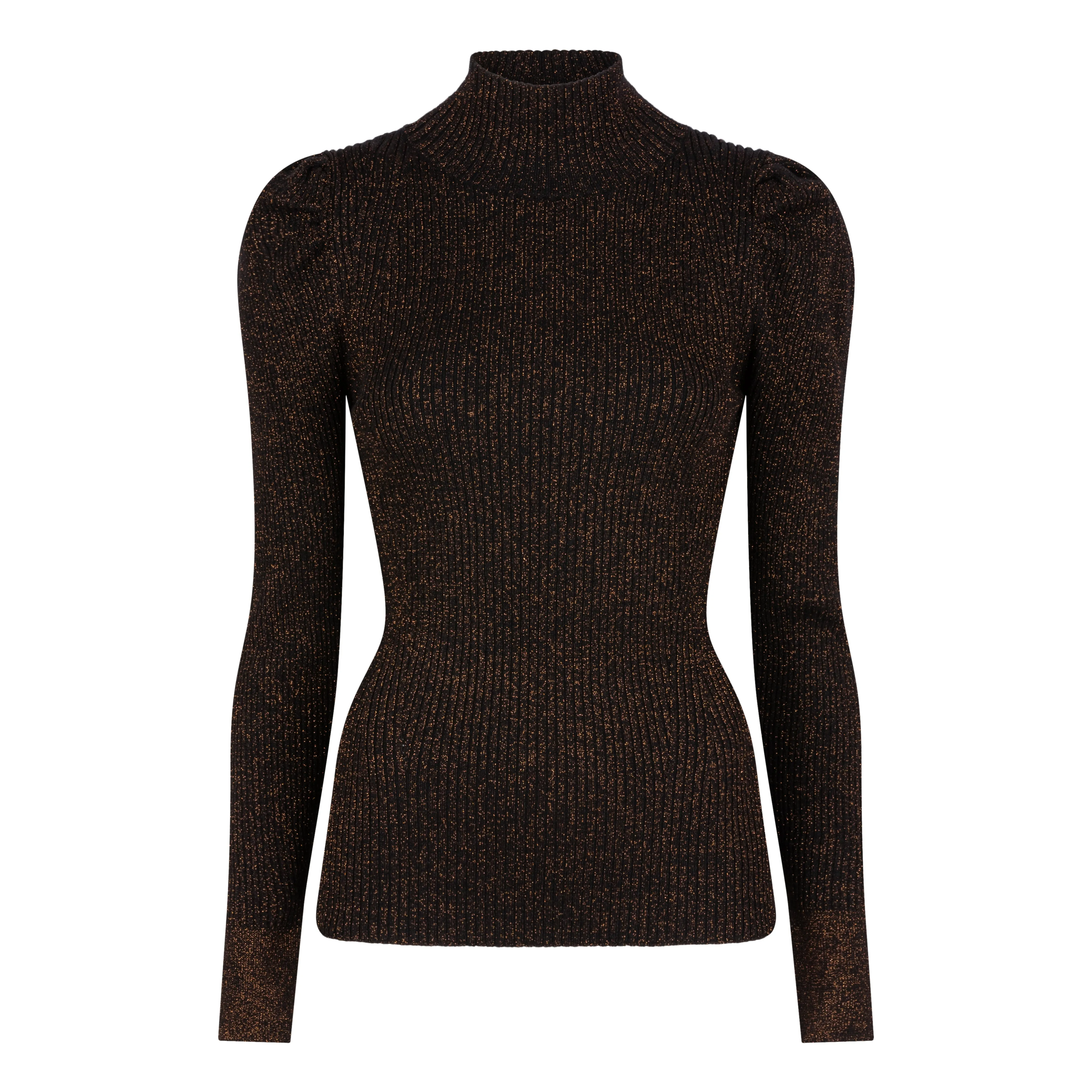 Long Sleeve Rib Lurex Mock Neck Top