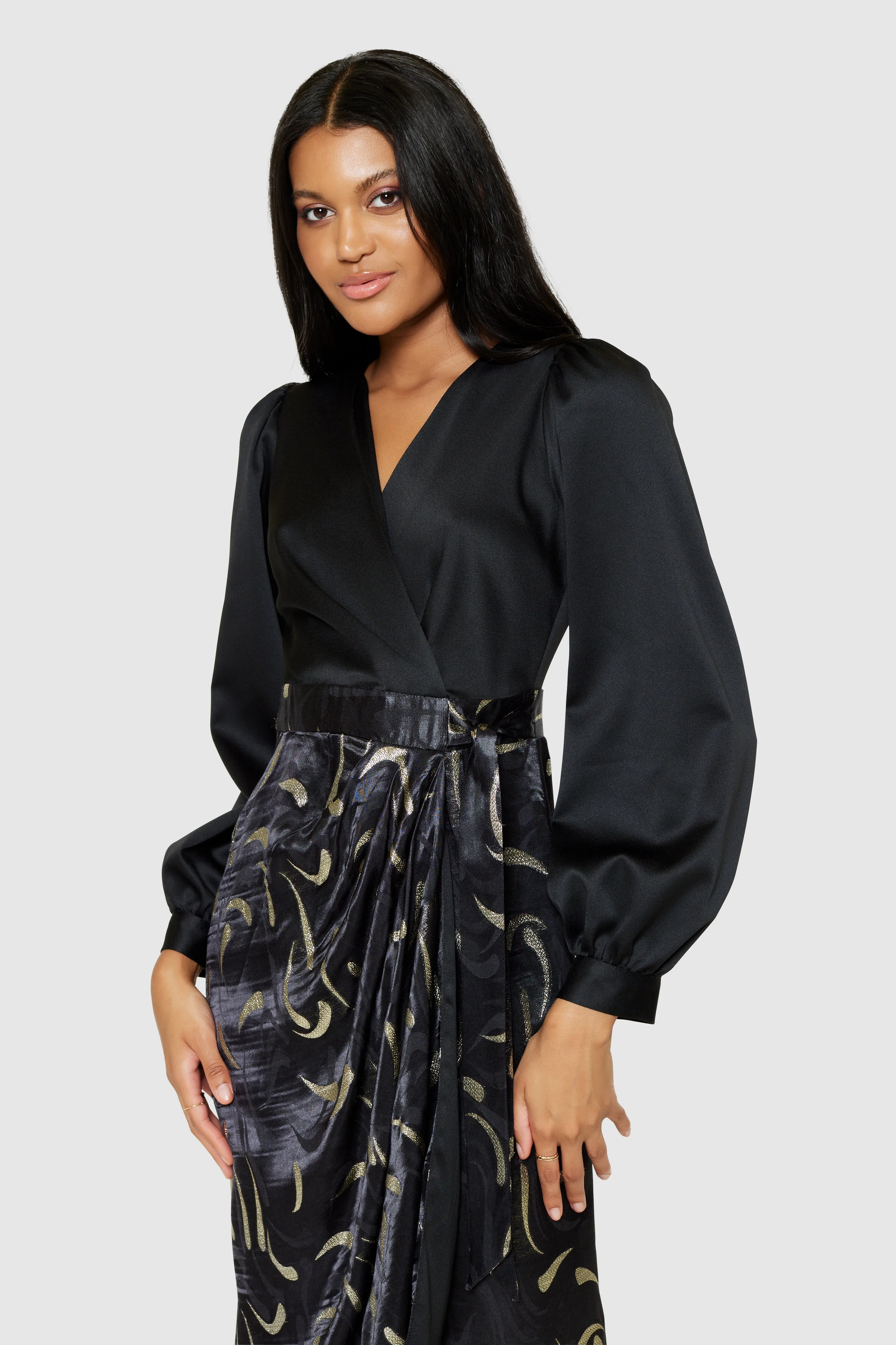 Louise Pencil Wrap Dress (Black/Gold)