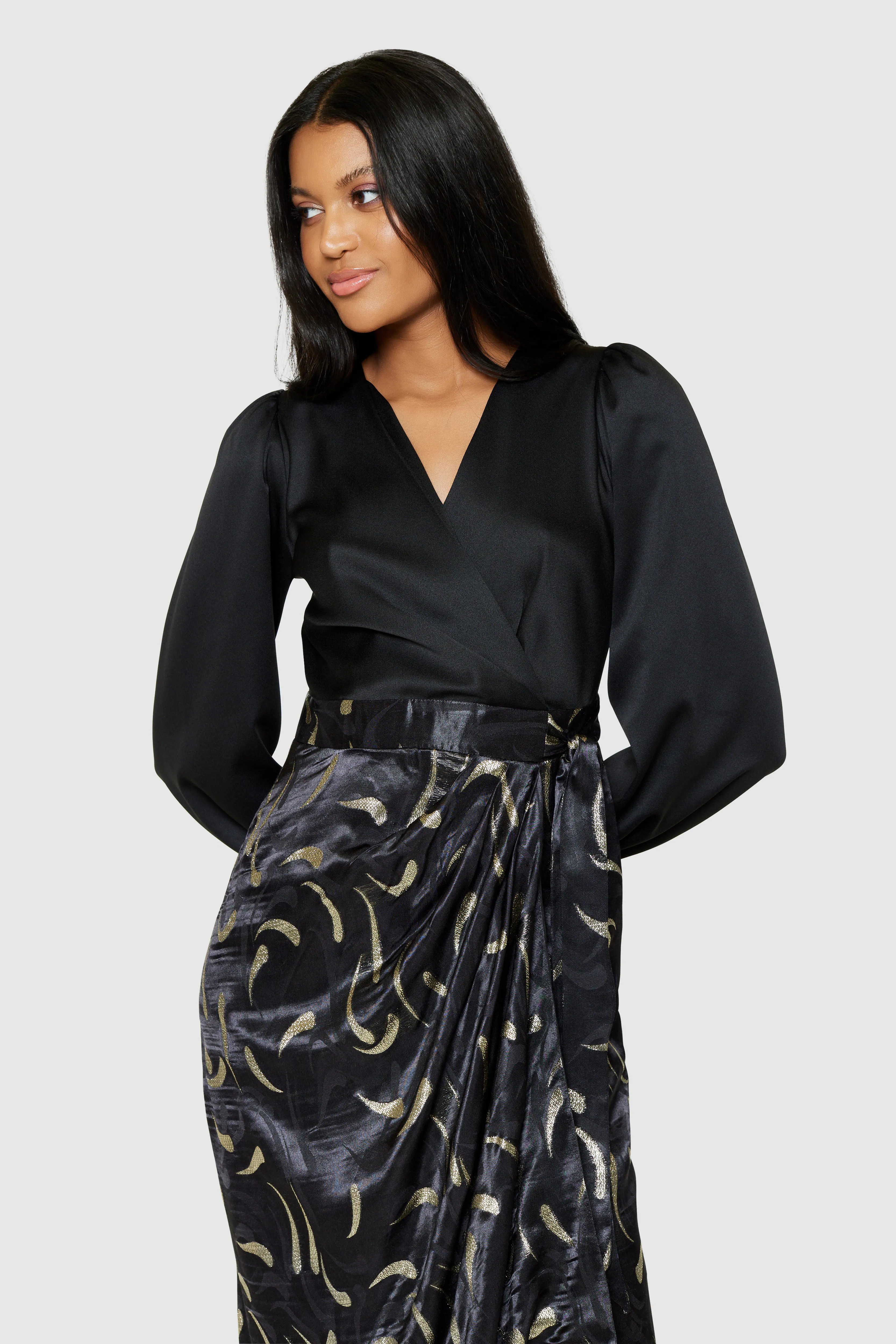 Louise Pencil Wrap Dress (Black/Gold)