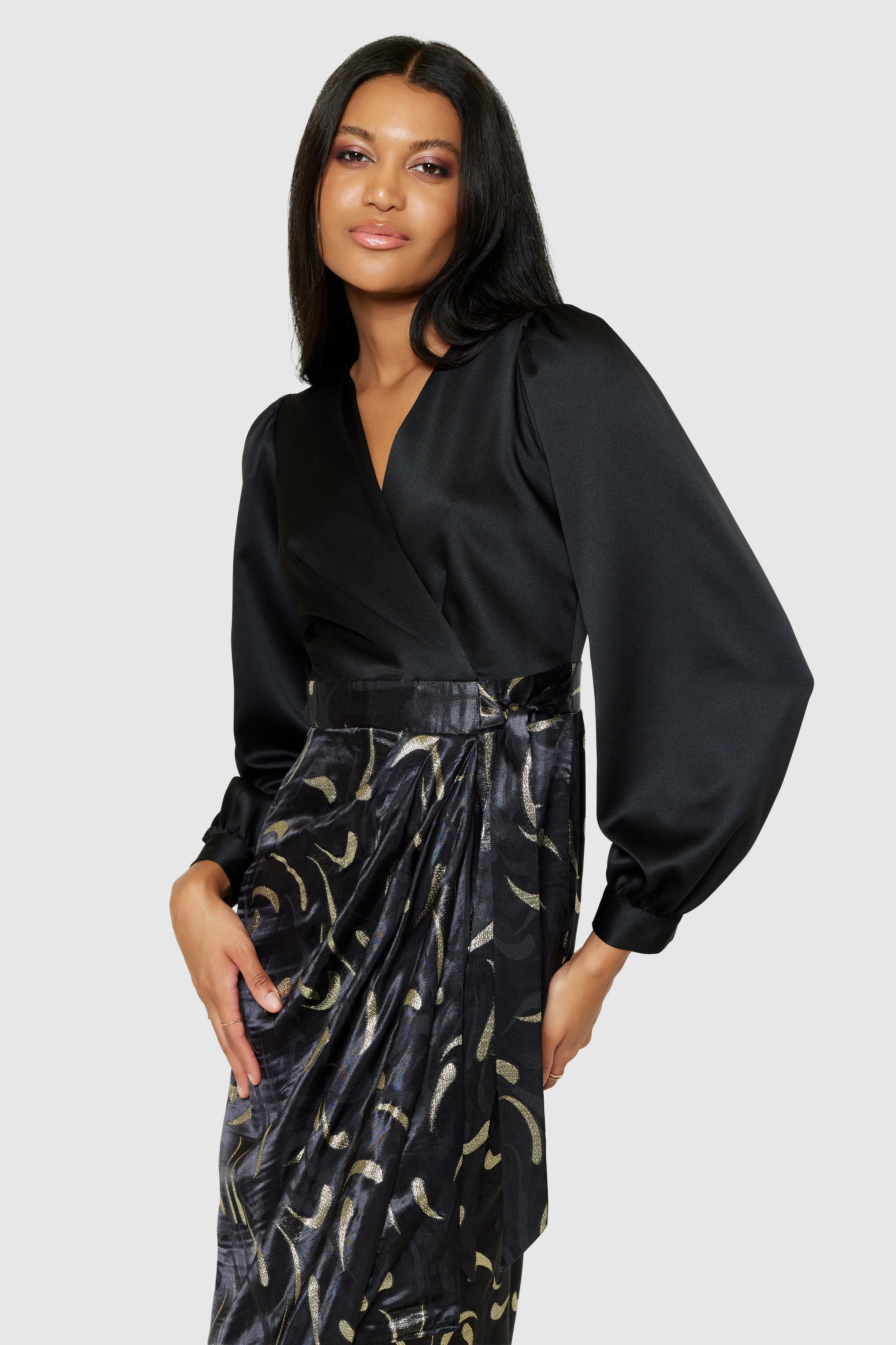 Louise Pencil Wrap Dress (Black/Gold)