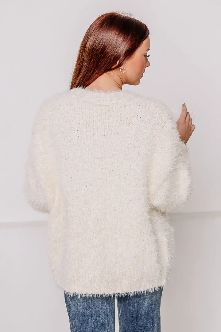 Lurex Fuzzy Cardigan | Ivory