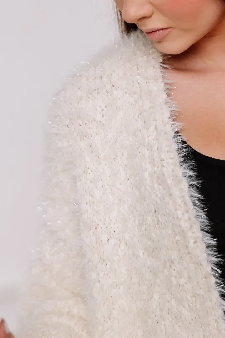 Lurex Fuzzy Cardigan | Ivory