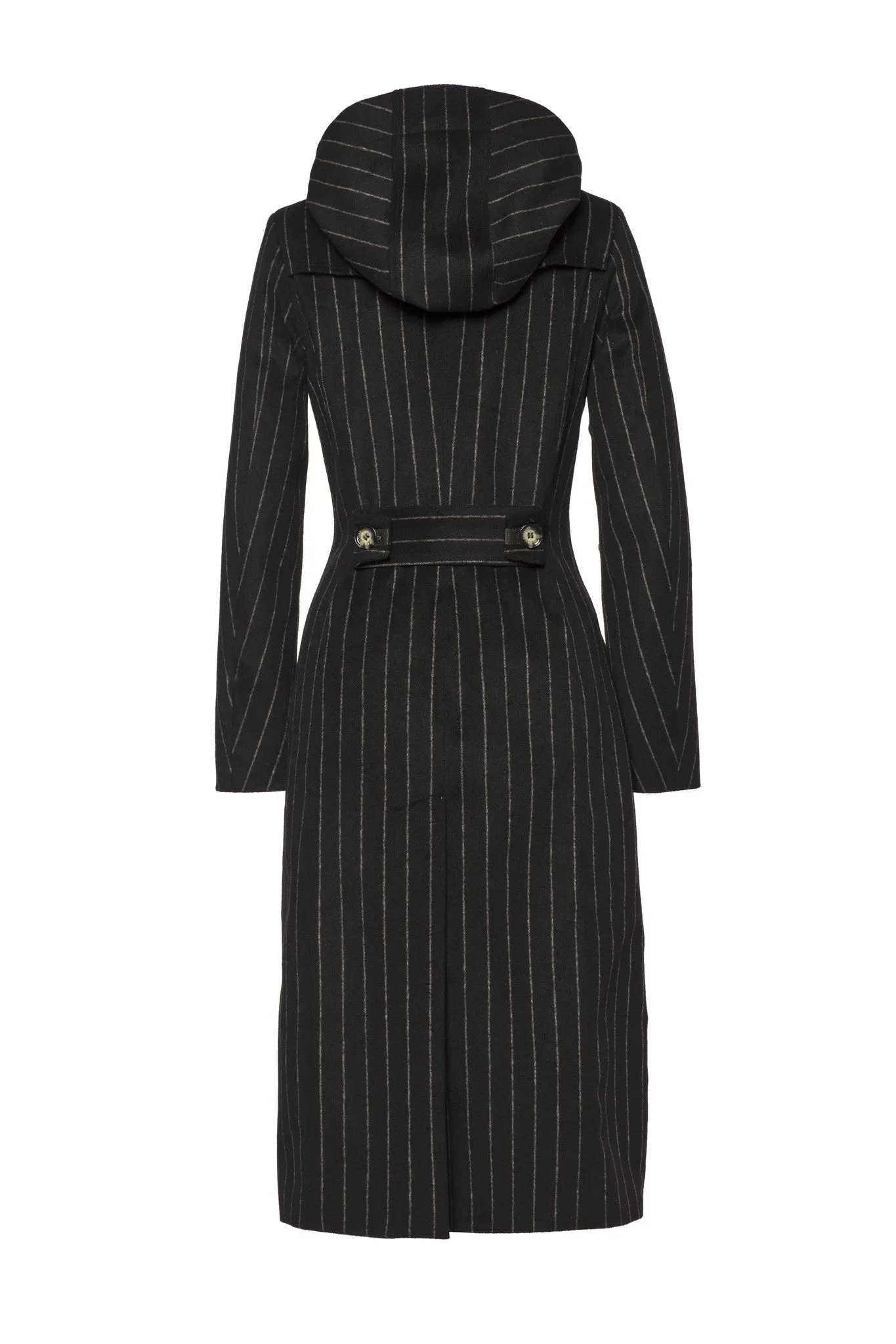 Maxi double breasted wrapcoat - Black Wool Stripe