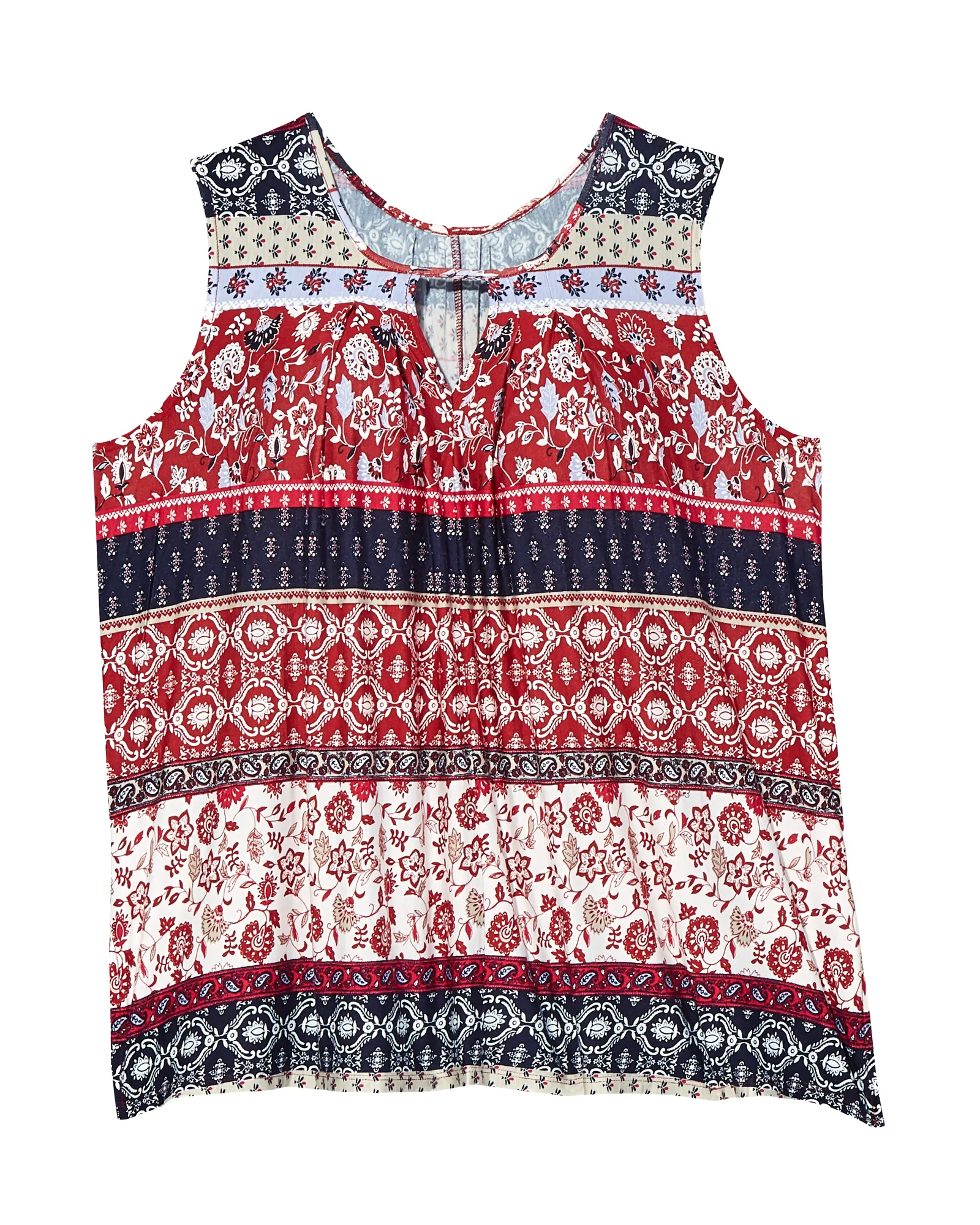 Maya Sleeveless Keyhole Tank | Red / Navy