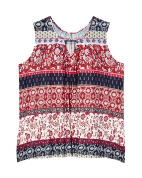 Maya Sleeveless Keyhole Tank | Red / Navy