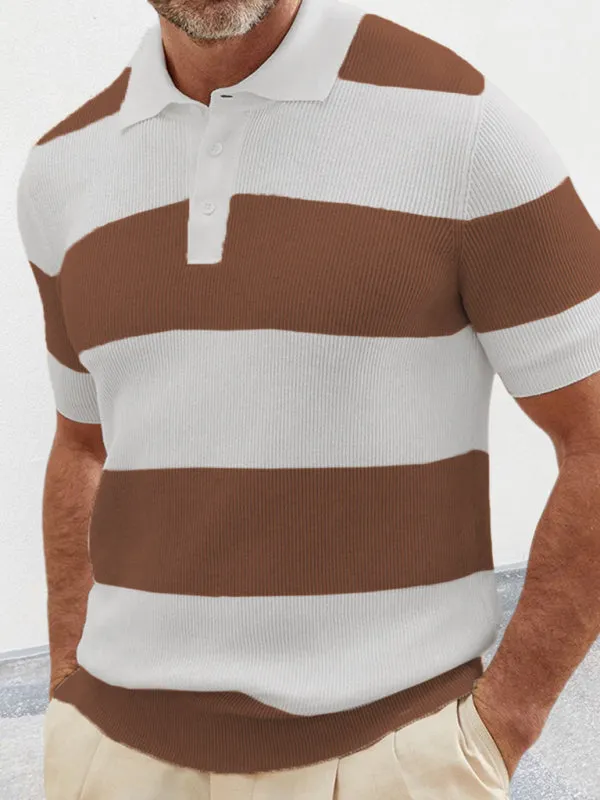 Men's color matching short -sleeved lapel Polo knitwear