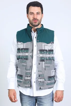 Mens Ethnic Aztec Quilted Fur Lined Green Vest