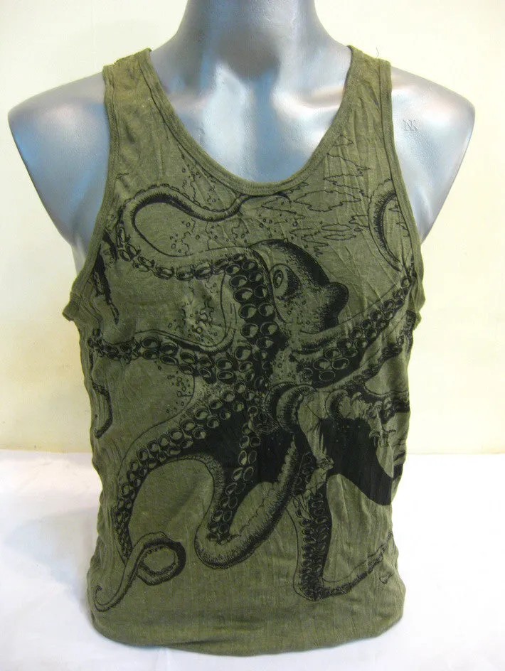 Mens Octopus Tank Top in Green