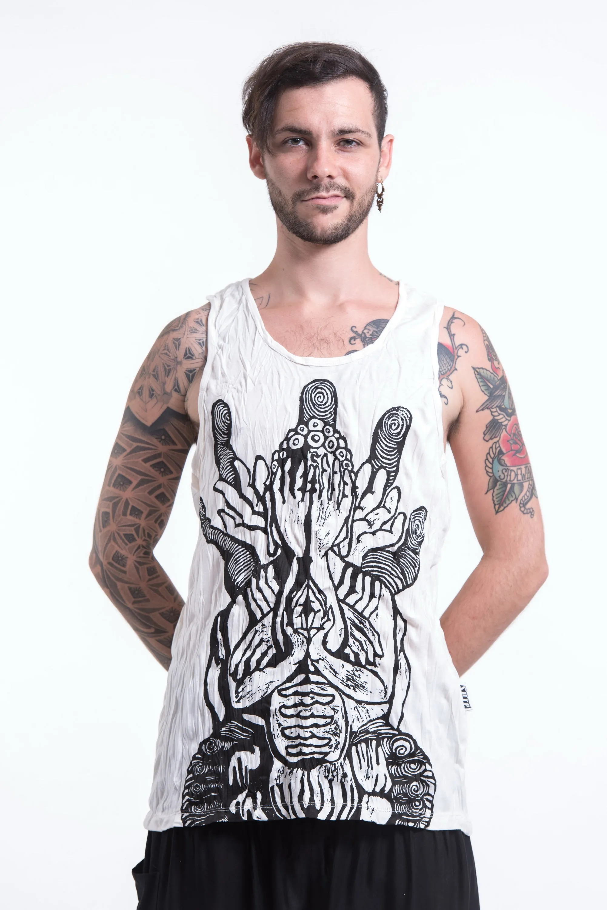 Mens See No Evil Buddha Tank Top in White